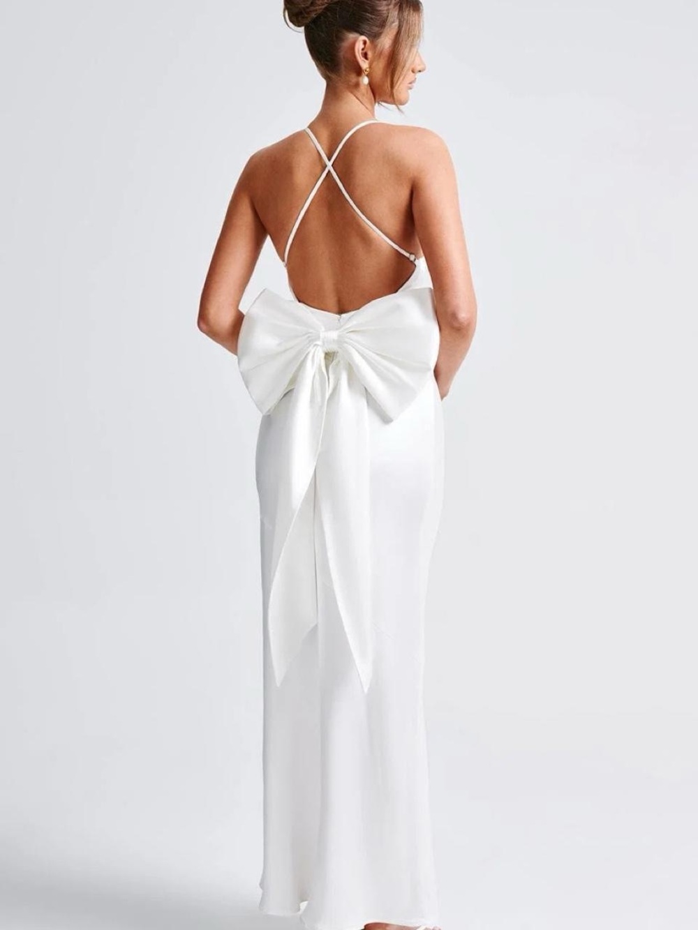 Babyboo Backless White Maxi Dress with Oversized Bow Detail
